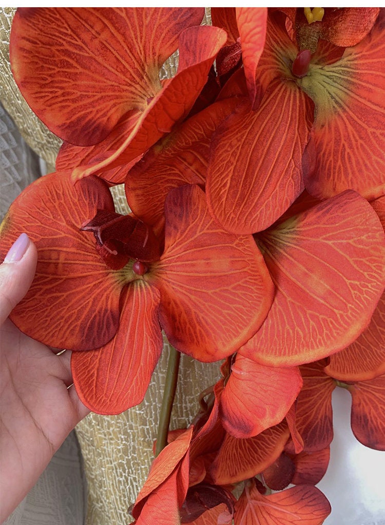 Orange Luxury Silk Flower Silk Butterfly Orchid Stem 37&quot; Tall Wedding Table Centerpiece Butterfly Orchid Phalaenopsis