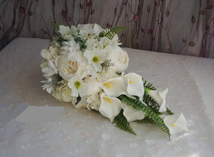 Romantic Wedding Cascading Bouquet Bouquet, Draping Bridal Rose Bouquet, White Ivory Rose Cascade Bouquet, For Wedding bridesmaid Bouquet