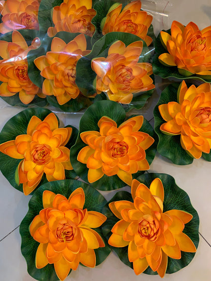 Orange PE Foam Lotus Flowers 6 PCS Diam.17cm Simulation Water Lily Floating Pool Fish Tank Pond Plants Wedding Home Garden Decoration