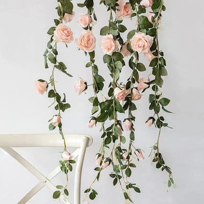 High Quality Artificial Flower Garland  Simulation Vine Rose Garland Home Outdoor Decor Flowers Wedding Christmas Home Party Hang Decoration