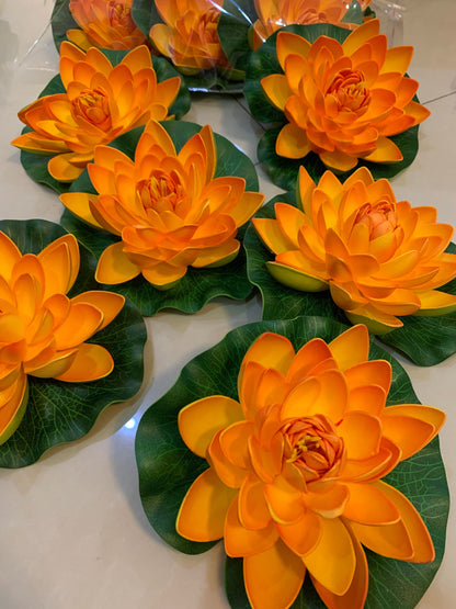 Orange PE Foam Lotus Flowers 6 PCS Diam.17cm Simulation Water Lily Floating Pool Fish Tank Pond Plants Wedding Home Garden Decoration