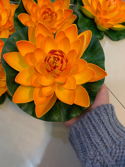 Orange PE Foam Lotus Flowers 6 PCS Diam.17cm Simulation Water Lily Floating Pool Fish Tank Pond Plants Wedding Home Garden Decoration