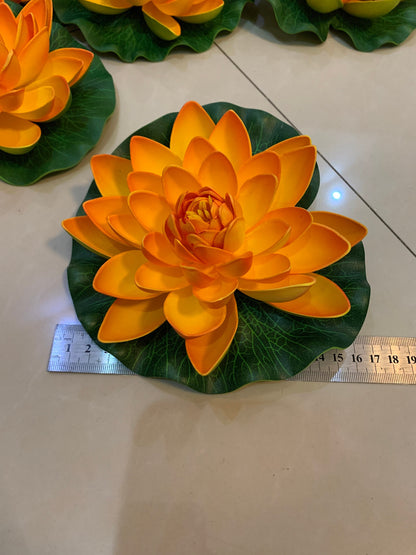 Orange PE Foam Lotus Flowers 6 PCS Diam.17cm Simulation Water Lily Floating Pool Fish Tank Pond Plants Wedding Home Garden Decoration