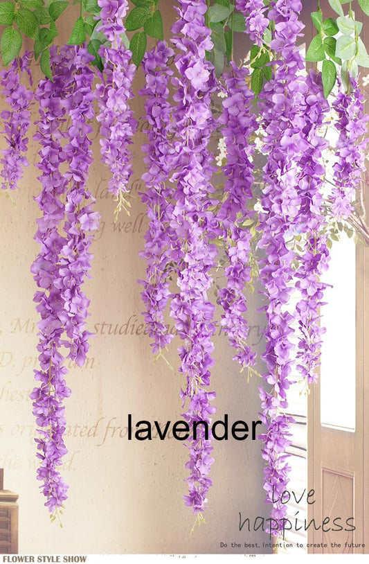 Lavender Color Vines 10pcs Length 60/90/120cm Silk Wisteria Vine Garland Hanging Flowers For Outdoor Wedding Ceremony Arch Floral Decoration