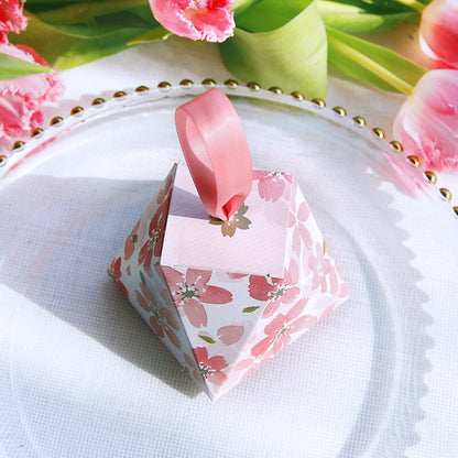 50pcs Pink Sakura Flower Boxes Wedding Party Bride Shower Baby Shower Candy Boxes Japanese Style Cherry Blossoms Favor box