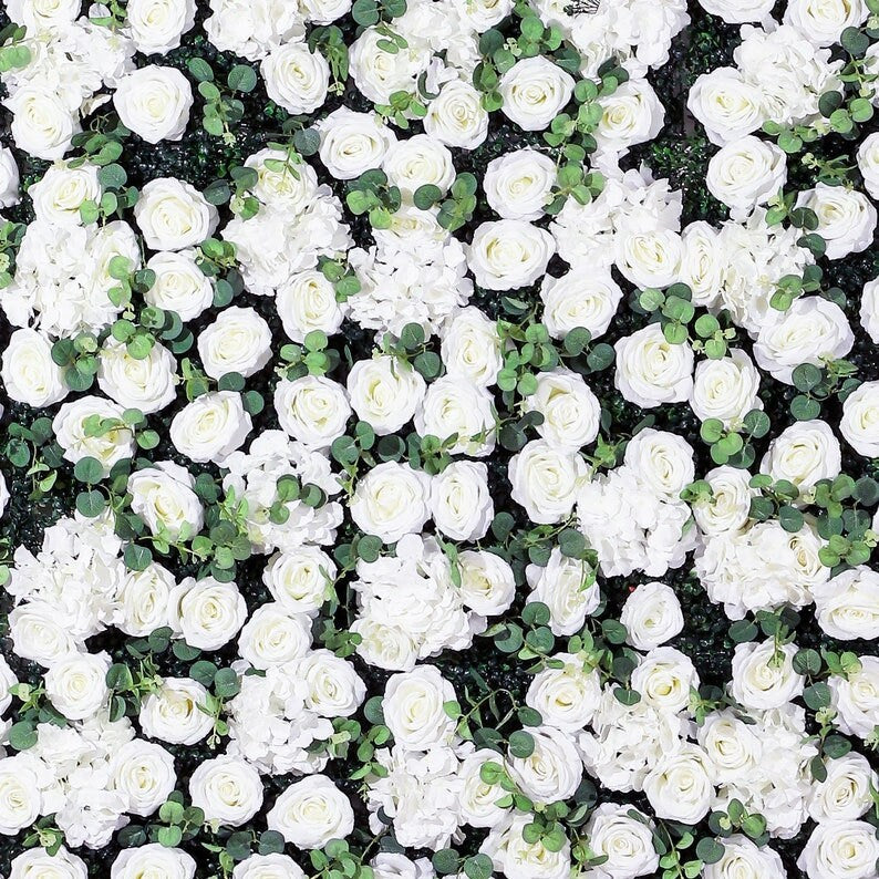 White in Foliage Flower Wall Home Shop Party Holiday Wall Decor Photography Backdrop Setting Eucalyptus Roses Panels 15.75 x23.62inch