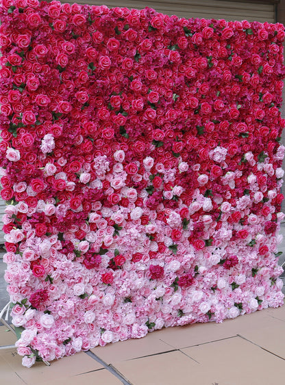 Gradual Hot Pink Flower Wall For Wedding Arrangement Event Salon Party Photography Backdrop Fabric Rolling Up Curtain Fabric Cloth