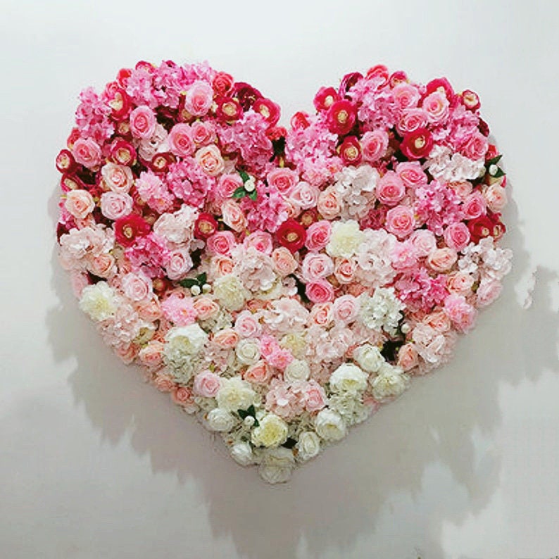 60cm Heart Fake Floral Wall Backdrop Panel for Wedding Arrangement Bridal Shower Event Salon Party Photography Accept Customize Colours