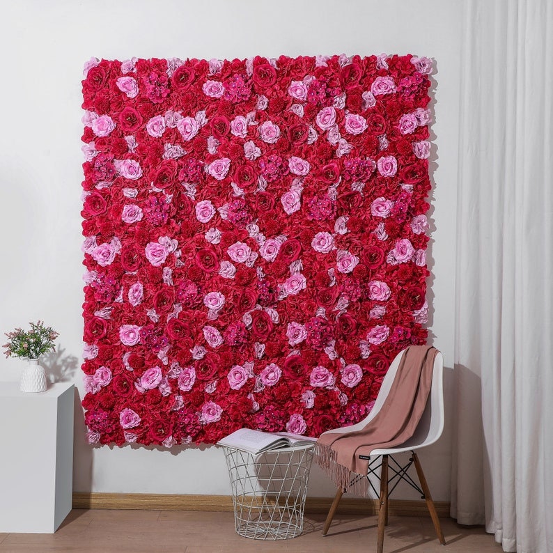 Hot Pink Flower Wall Artificial Flower Panel Home Shop Party Holiday Wall Decor Photography Backdrop Setting Floral Panels 40cmx60cm
