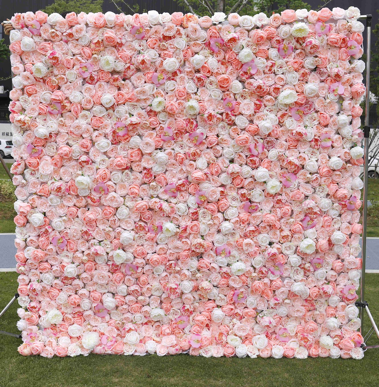 Champagne Pink Floral Wall For Wedding Arrangement Event Salon Party Photography Backdrop Fabric Rolling Up Curtain Fabric Cloth