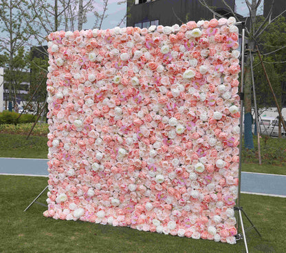 Champagne Pink Floral Wall For Wedding Arrangement Event Salon Party Photography Backdrop Fabric Rolling Up Curtain Fabric Cloth