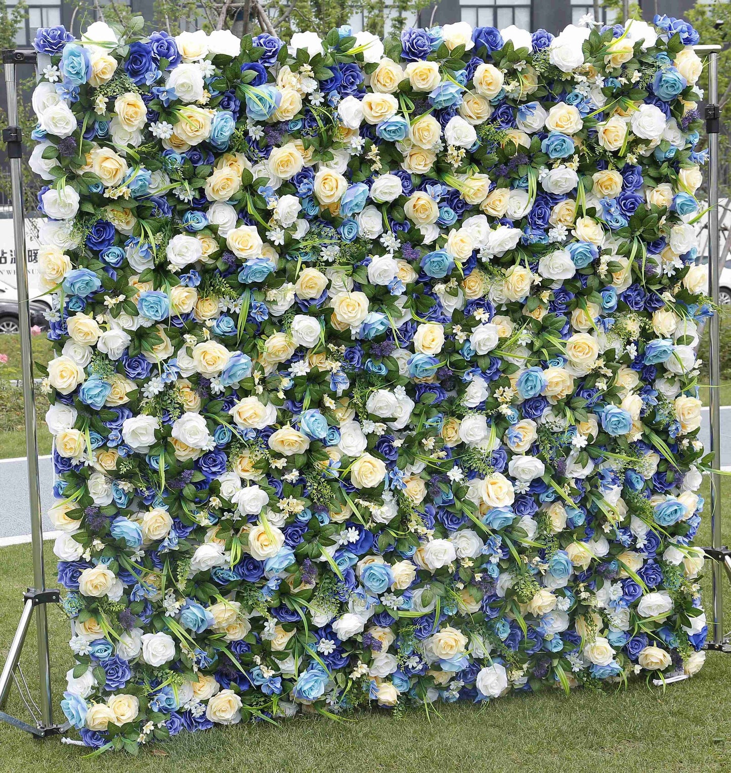 New Arrival Blue Flower Wall For Wedding Arrangement Event Salon Party Photography Backdrop Fabric Rolling Up Curtain Fabric Cloth