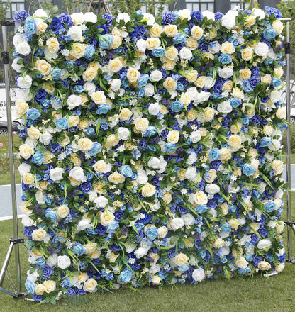 Neue Ankunft Blaue Blume Wand Für Hochzeit Arrangement Event Salon Party Fotografie Hintergrund Stoff Aufrollen Vorhang Stoff Tuch