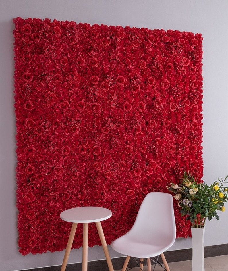 Rote Blumenwand für Hochzeit, romantische Fotografie-Hintergrund, Babyparty, besonderes Event-Arrangement, Blumenpaneele, 40 cm x 60 cm