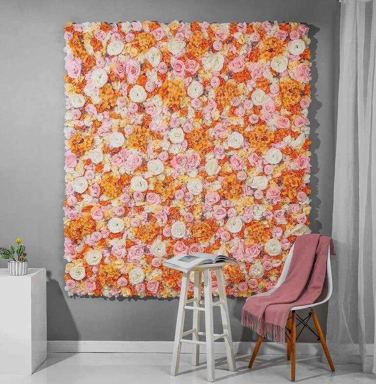 Candy Orange Flower Wall For Romantic Photography Backdrop Baby Shower Bridal Shower Home Decor Floral Panels 15.75X23.62inch