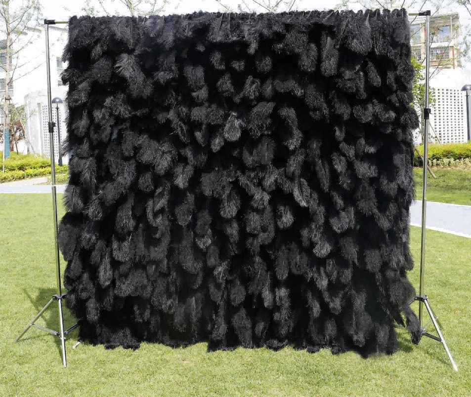 3D Black Feather Wall For Wedding Arrangement Bridal Shower Event Salon Party Photography Backdrop Fabric Rolling Up Curtain Cloth