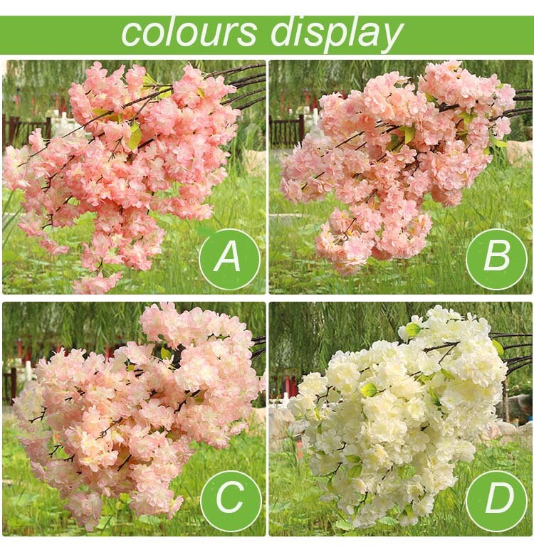 Wholesale 5 Stems Artificial Simulation Silk Cherry Blossom Sakura Wedding Party Decoration Flowers Total Lenght 1 m/39.37&quot;