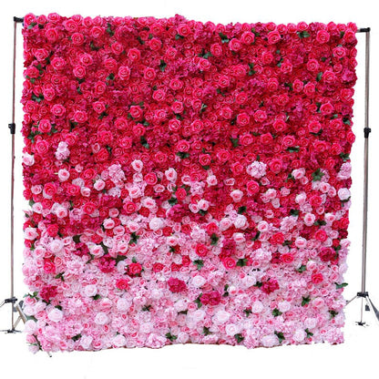 Gradual Hot Pink Flower Wall For Wedding Arrangement Event Salon Party Photography Backdrop Fabric Rolling Up Curtain Fabric Cloth