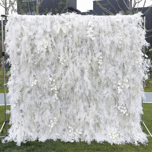 3D White Misty Smog Pampas Flower Wall For Wedding Arrangement Event Salon Party Photography Backdrop Fabric Rolling Up Curtain Fabric Cloth