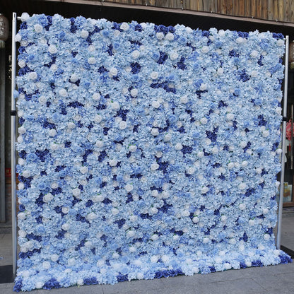 New Design Blue Floral Wall For Wedding Arrangement Event Salon Party Photography Backdrop Fabric Rolling Up Curtain Fabric Cloth