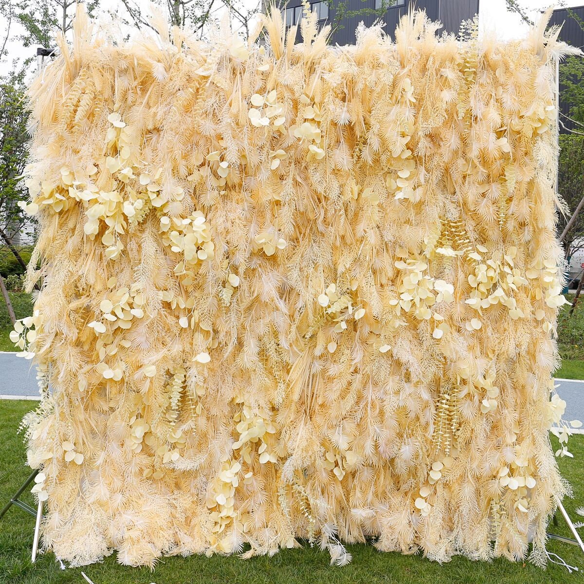 New Design Misty Smog Pampas Flower Wall Wedding Backdrop Decoration Artificial Silk Room 3D Roll Up Cloth Fabric