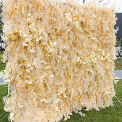 New Design Misty Smog Pampas Flower Wall Wedding Backdrop Decoration Artificial Silk Room 3D Roll Up Cloth Fabric