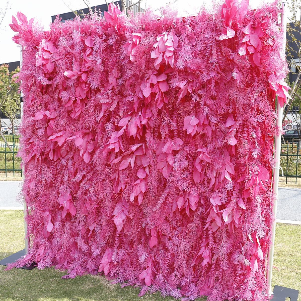 Hot Pink Misty Smog Pampas Flower Wall For Wedding Arrangement Event Salon Party Photography Backdrop Fabric Rolling Up Curtain Fabric Cloth