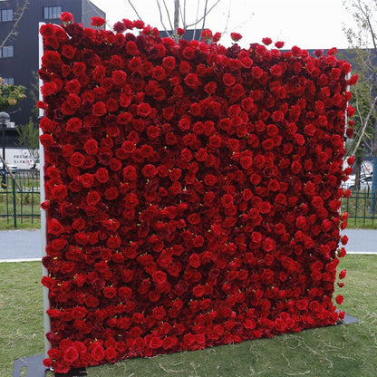 Full Red Flower Wall For Wedding Arrangement Event Salon Party Photography Backdrop Fabric Rolling Up Curtain Fabric Cloth