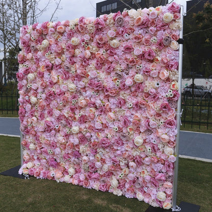 Pink Flower Wall For Wedding Arrangement Event Salon Party Photography Backdrop Fabric Rolling Up Curtain Fabric Cloth