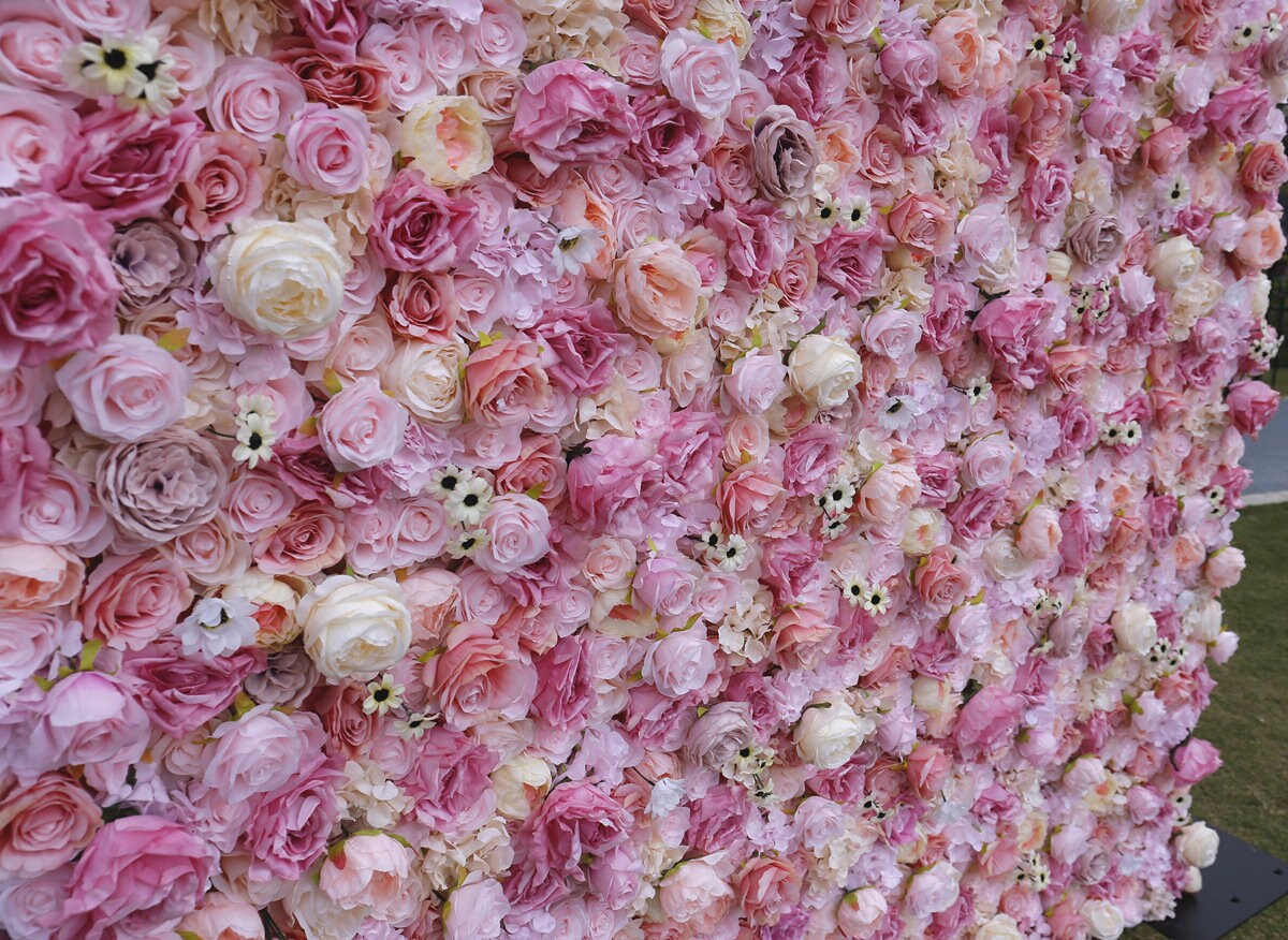Pink Flower Wall For Wedding Arrangement Event Salon Party Photography Backdrop Fabric Rolling Up Curtain Fabric Cloth