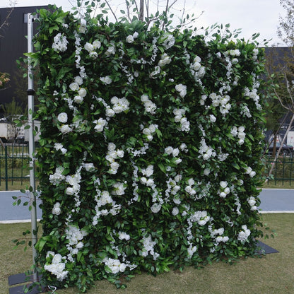 5D White Floral Wall Green Plantes For Wedding Arrangement Event Salon Party Photography Backdrop Fabric Rolling Up Curtain Fabric Cloth