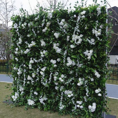 5D White Floral Wall Green Plantes For Wedding Arrangement Event Salon Party Photography Backdrop Fabric Rolling Up Curtain Fabric Cloth