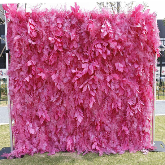 Hot Pink Misty Smog Pampas Flower Wall For Wedding Arrangement Event Salon Party Photography Backdrop Fabric Rolling Up Curtain Fabric Cloth