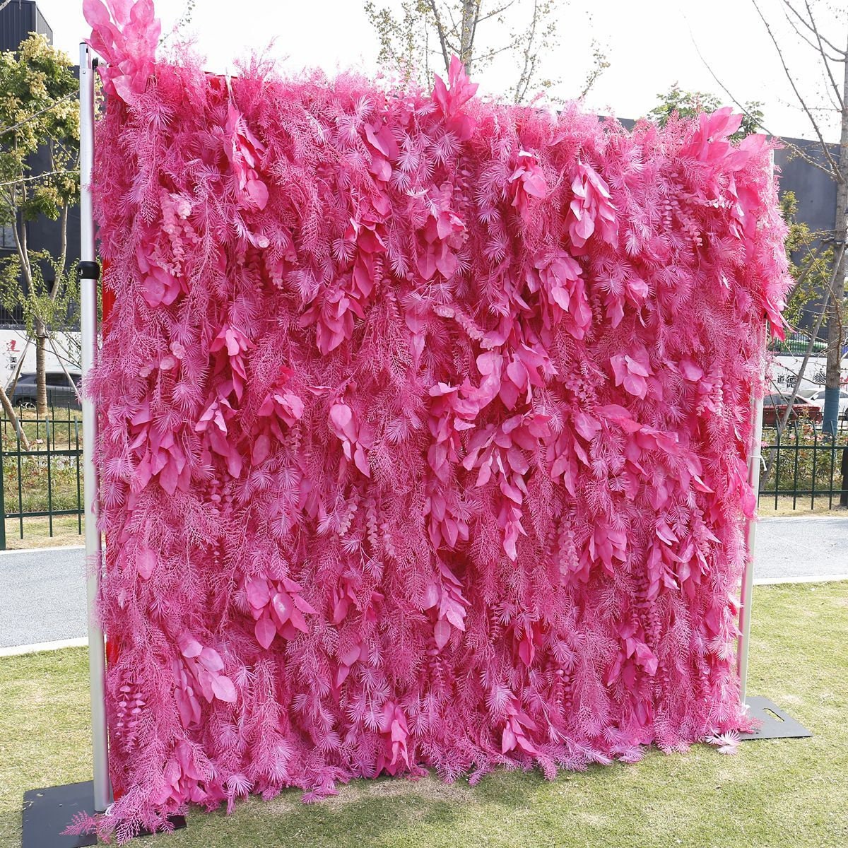 Hot Pink Misty Smog Pampas Flower Wall For Wedding Arrangement Event Salon Party Photography Backdrop Fabric Rolling Up Curtain Fabric Cloth