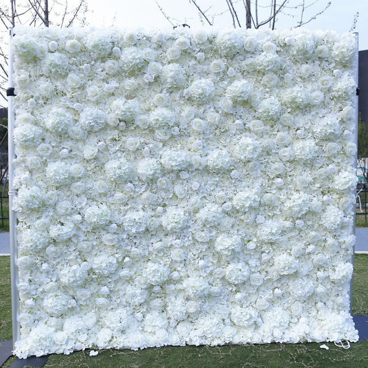 Ivory White Flower Wall for Wedding Arrangement Bridal Shower Event Salon Party Photography Backdrop Fabric Rolling Up Curtain Fabric Cloth