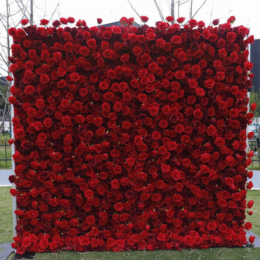 Full Red Flower Wall For Wedding Arrangement Event Salon Party Photography Backdrop Fabric Rolling Up Curtain Fabric Cloth