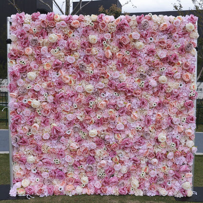 Pink Flower Wall For Wedding Arrangement Event Salon Party Photography Backdrop Fabric Rolling Up Curtain Fabric Cloth