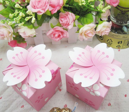100pcs Japan design  pink cherry blossom Wedding Favor box Marriage Party Boxes gift box wedding box sweet love baby shower birthday party