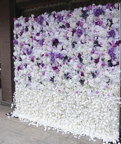 3D Romantic Purple Gradual Floral Wall For Wedding Arrangement Event Salon Party Photography Backdrop Fabric Rolling Up Curtain Fabric Cloth