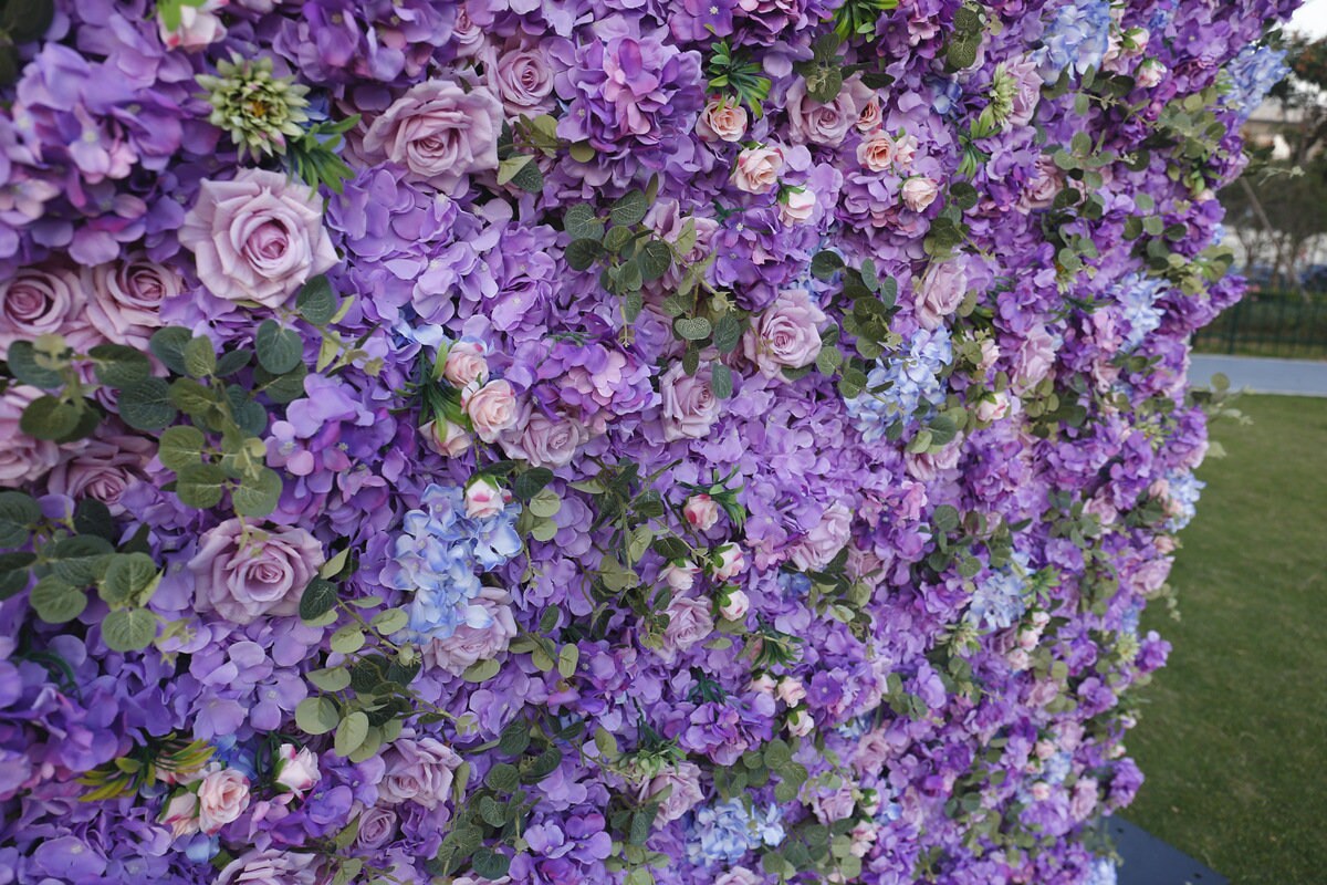 Romantic Violet Flower Wall For Wedding Arrangement Event Salon Party Photography Backdrop Fabric Rolling Up Curtain Fabric Cloth