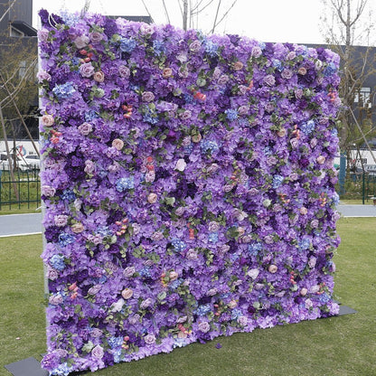 Romatic Violet Flower Wall For Wedding Arrangement Event Salon Party Photography Backdrop Fabric Rolling Up Curtain Fabric Cloth