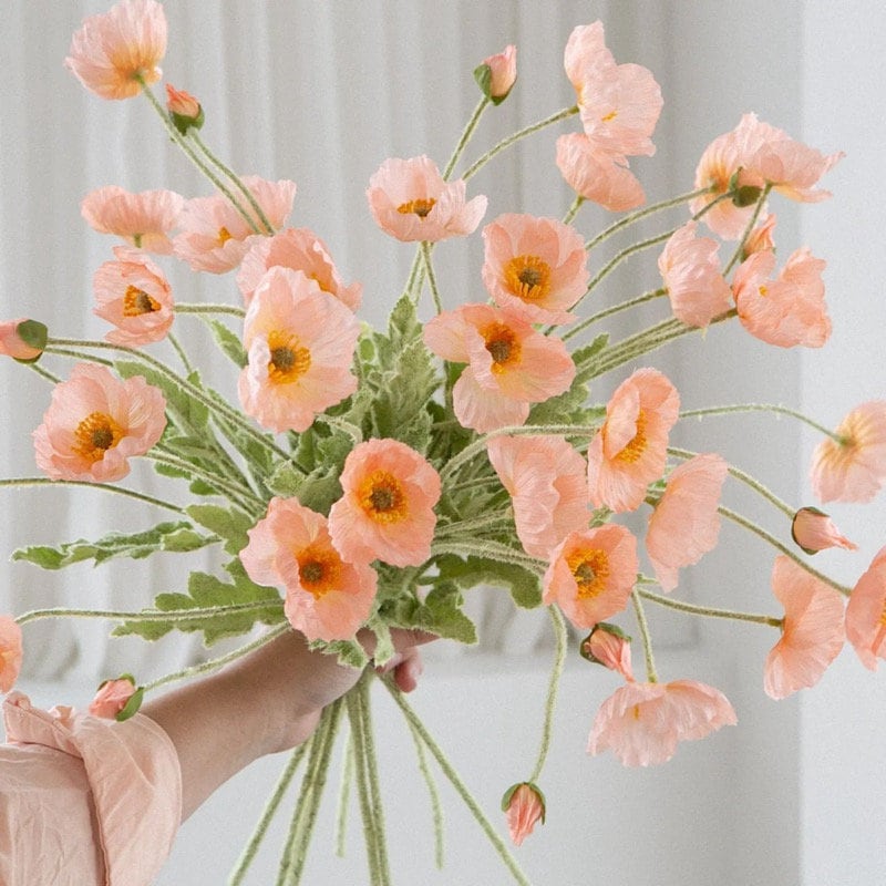 10 Spray Faux Poppy Flowers Artificial Coral Pink Poppy Flower, Tall 23.2" DIY Florals Centerpieces, Wedding Home Kitchen Decoration