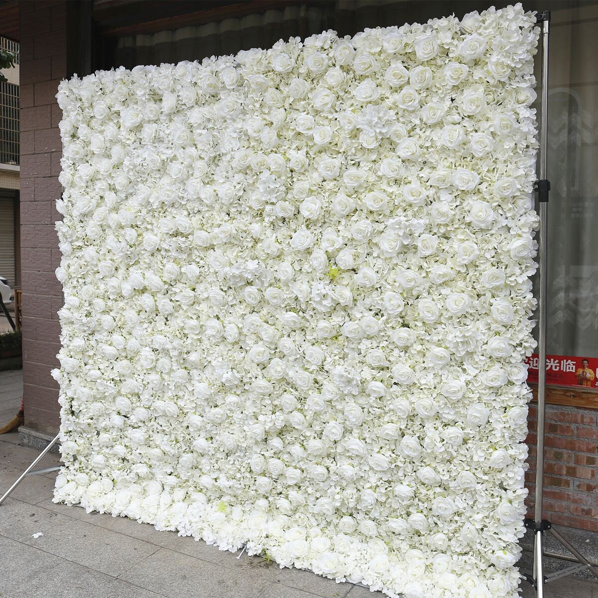 3D White Flower Wall Green Plants For Wedding Arrangement Event Salon Party Photography Backdrop Fabric Rolling Up Curtain Fabric Cloth