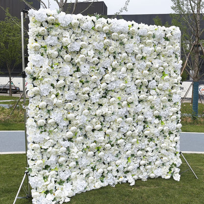 New Design White Peony Flower Wall For Wedding Arrangement Event Salon Party Photography Backdrop Fabric Rolling Up Curtain Fabric Cloth