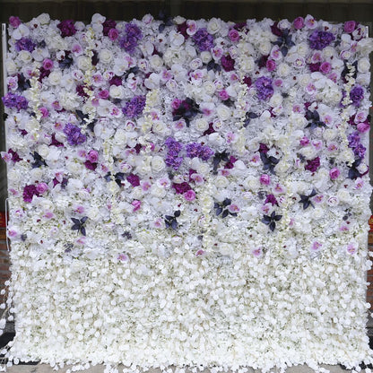 3D Romantic Purple Gradual Floral Wall For Wedding Arrangement Event Salon Party Photography Backdrop Fabric Rolling Up Curtain Fabric Cloth