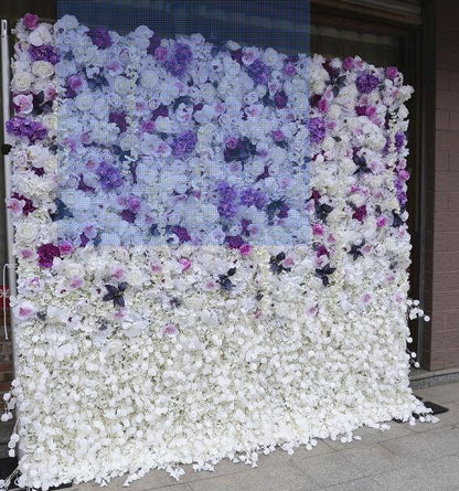 3D Romantische Lila Allmähliche Blumenwand Für Hochzeit Arrangement Event Salon Party Fotografie Hintergrund Stoff Aufrollen Vorhang Stoff Tuch