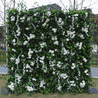 5D White Floral Wall Green Plantes For Wedding Arrangement Event Salon Party Photography Backdrop Fabric Rolling Up Curtain Fabric Cloth