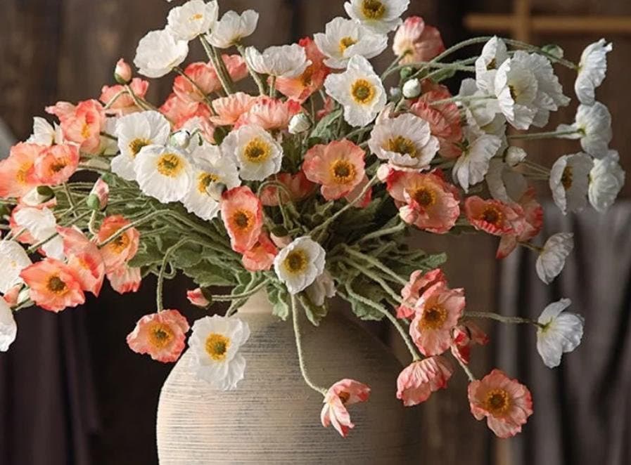 10 Spray Faux Poppy Flowers Artificial Coral Pink Poppy Flower, Tall 23.2" DIY Florals Centerpieces, Wedding Home Kitchen Decoration
