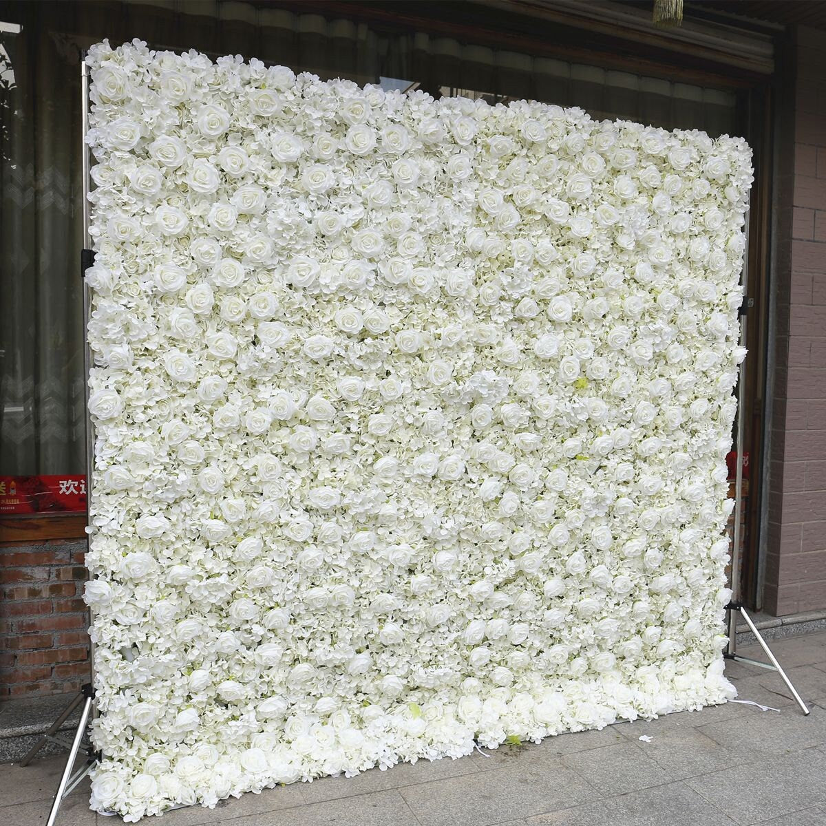 3D White Flower Wall Green Plants For Wedding Arrangement Event Salon Party Photography Backdrop Fabric Rolling Up Curtain Fabric Cloth