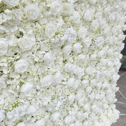 3D White Flower Wall Green Plants For Wedding Arrangement Event Salon Party Photography Backdrop Fabric Rolling Up Curtain Fabric Cloth